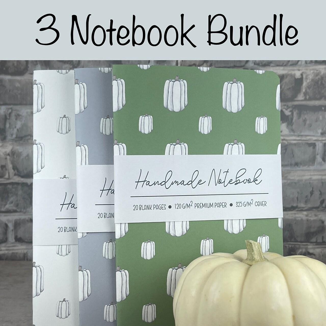 Edge Collections - 8" x 5.25" - Multicolor - Fall-Inspired Handmade Notebooks with White Pumpkins - 3 Piece